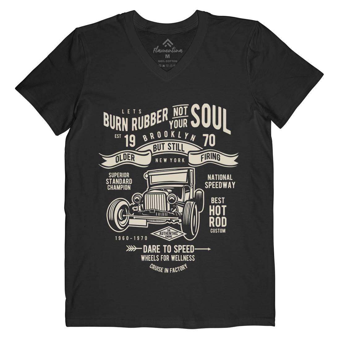 Burn Rubber Mens V-Neck T-Shirt Cars B189