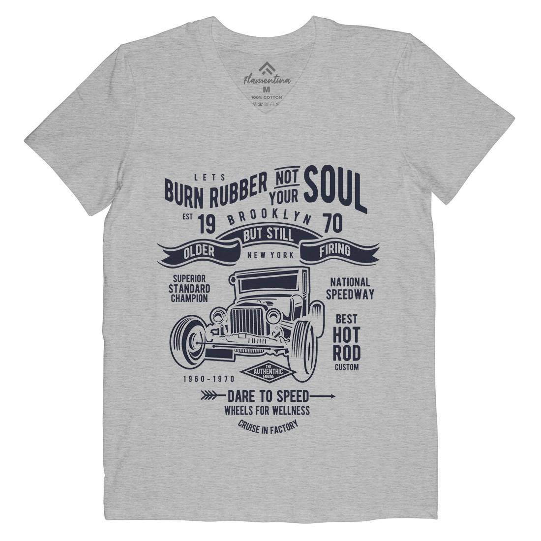 Burn Rubber Mens V-Neck T-Shirt Cars B189