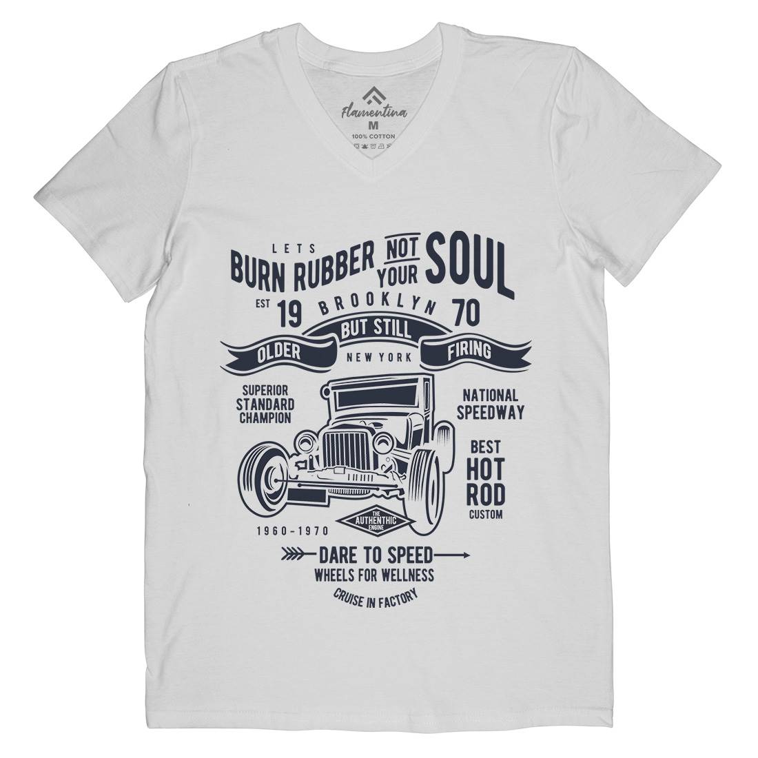 Burn Rubber Mens V-Neck T-Shirt Cars B189