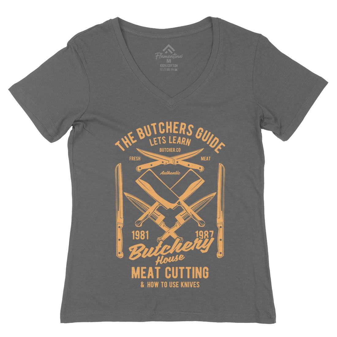 Butchery House Womens Organic V-Neck T-Shirt Retro B190
