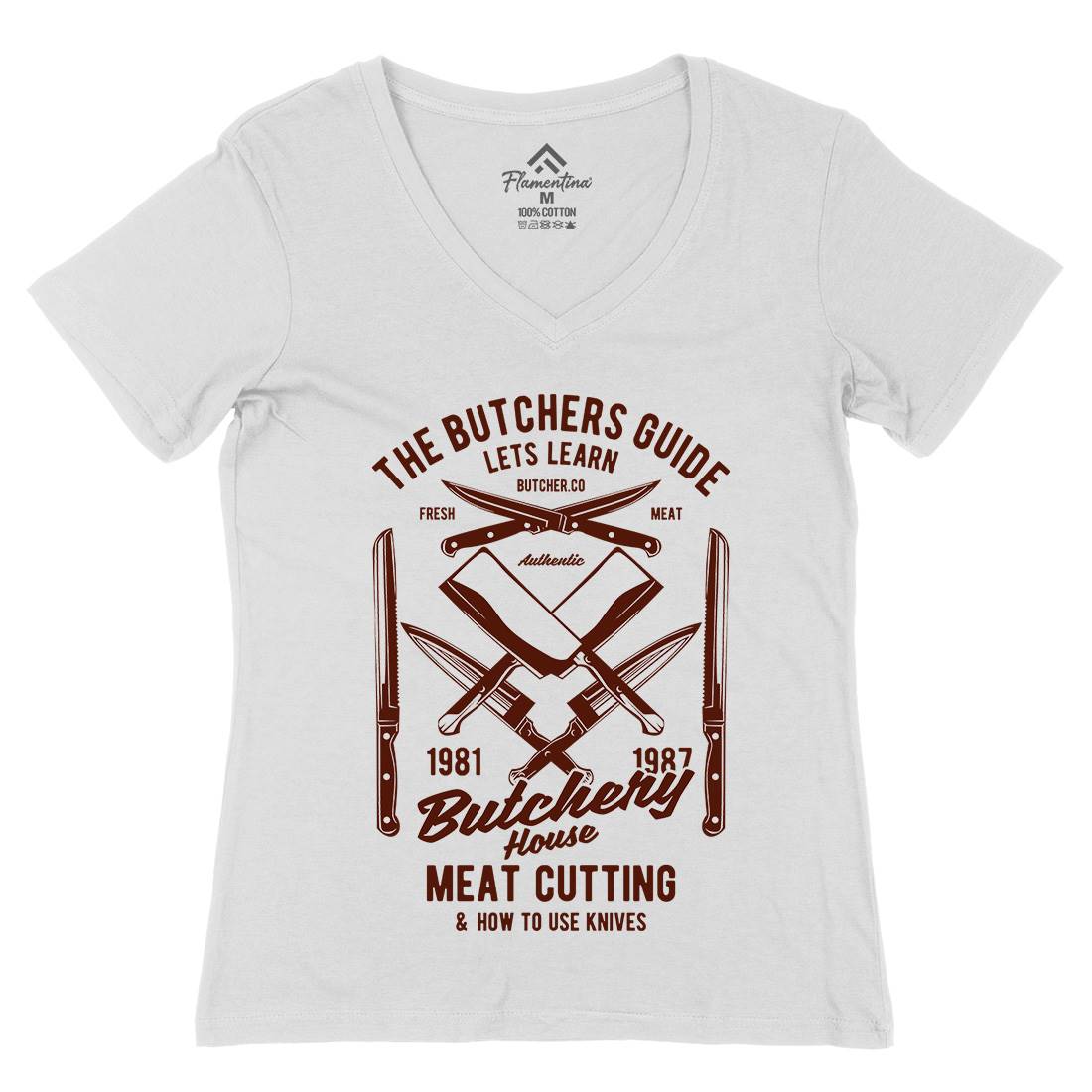 Butchery House Womens Organic V-Neck T-Shirt Retro B190