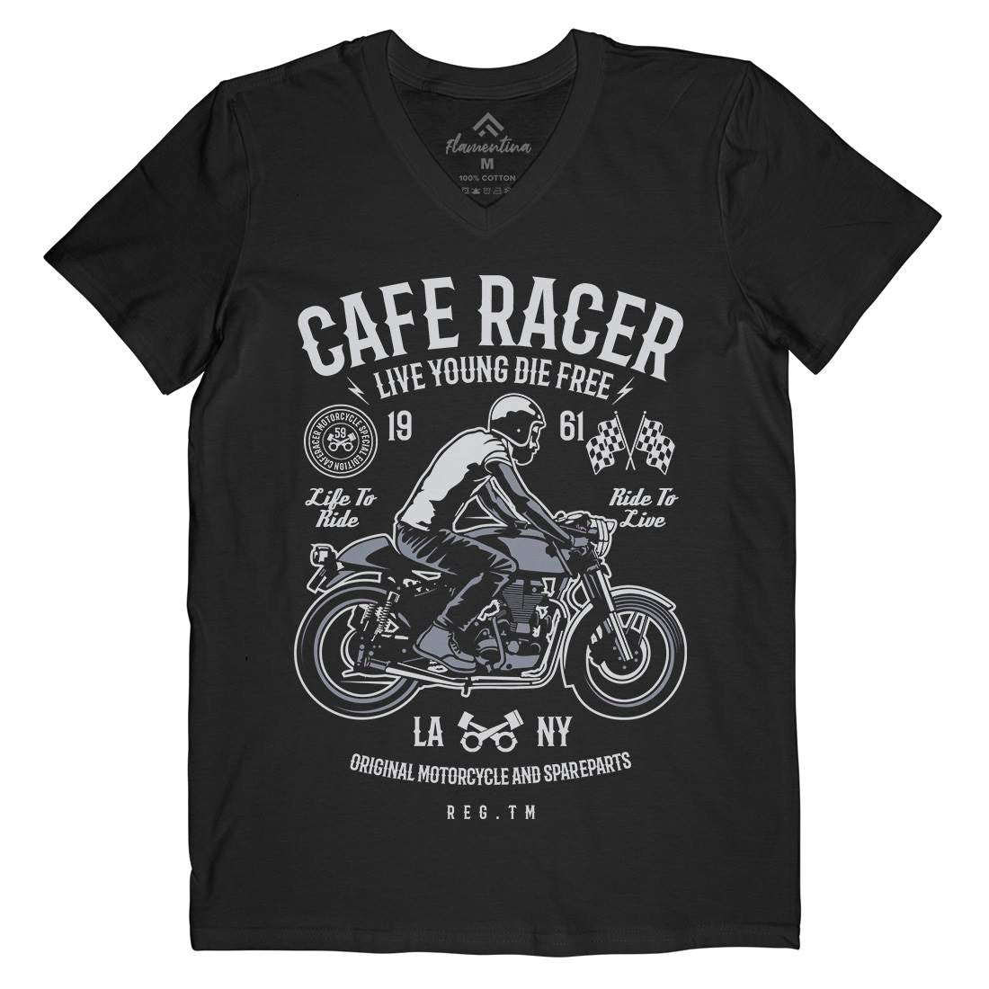 Cafe Racer Mens Organic V-Neck T-Shirt Motorcycles B191