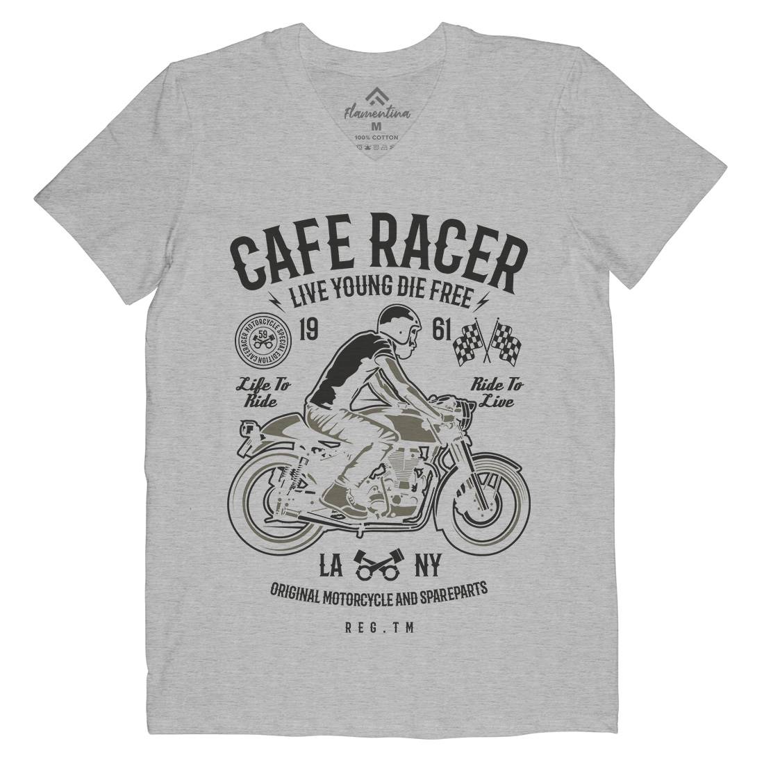 Cafe Racer Mens V-Neck T-Shirt Motorcycles B191