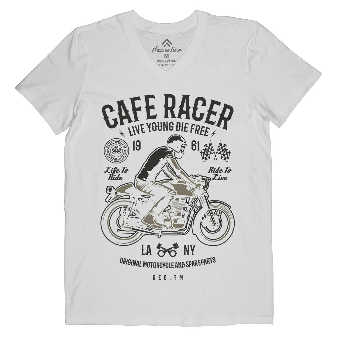 Cafe Racer Mens Organic V-Neck T-Shirt Motorcycles B191