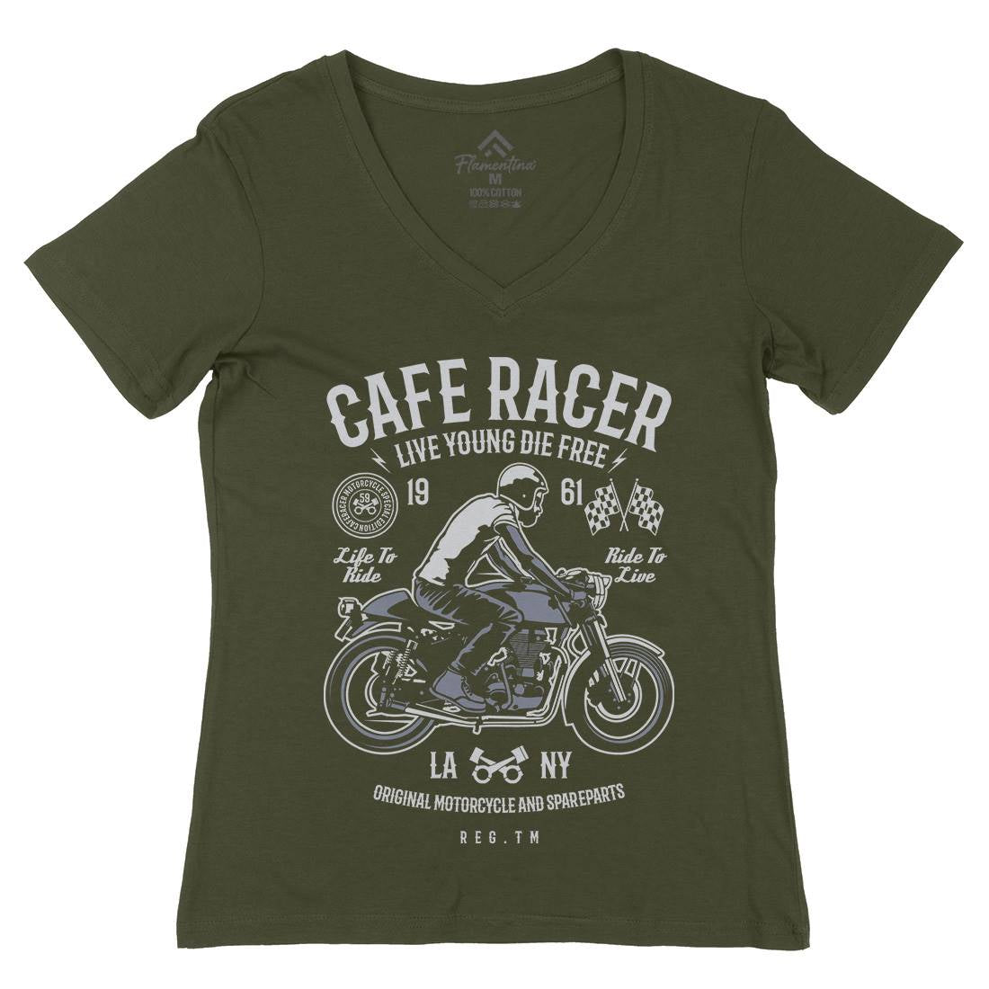 Cafe Racer Womens Organic V-Neck T-Shirt Motorcycles B191