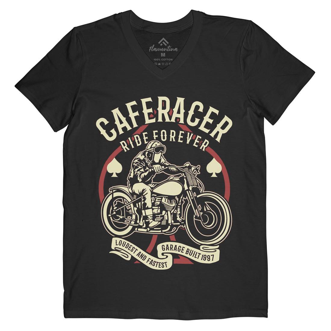Caferacer Ride Forever Mens Organic V-Neck T-Shirt Motorcycles B192