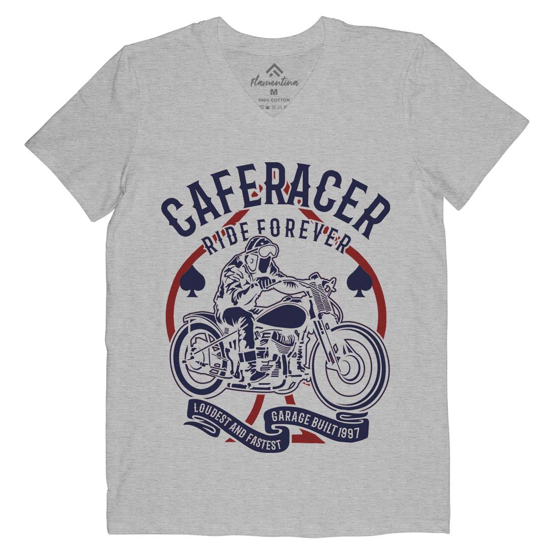 Caferacer Ride Forever Mens Organic V-Neck T-Shirt Motorcycles B192