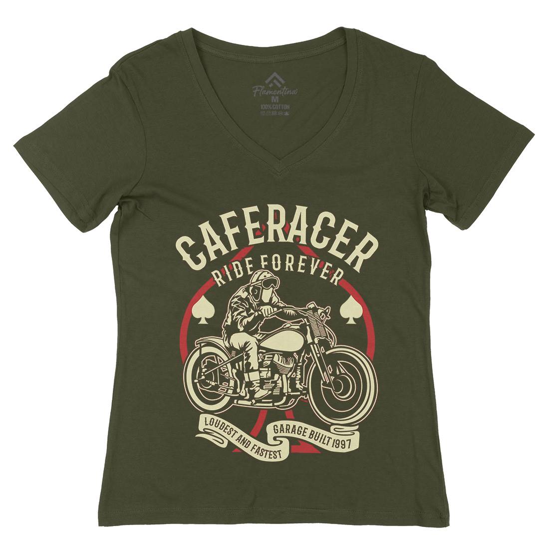 Caferacer Ride Forever Womens Organic V-Neck T-Shirt Motorcycles B192