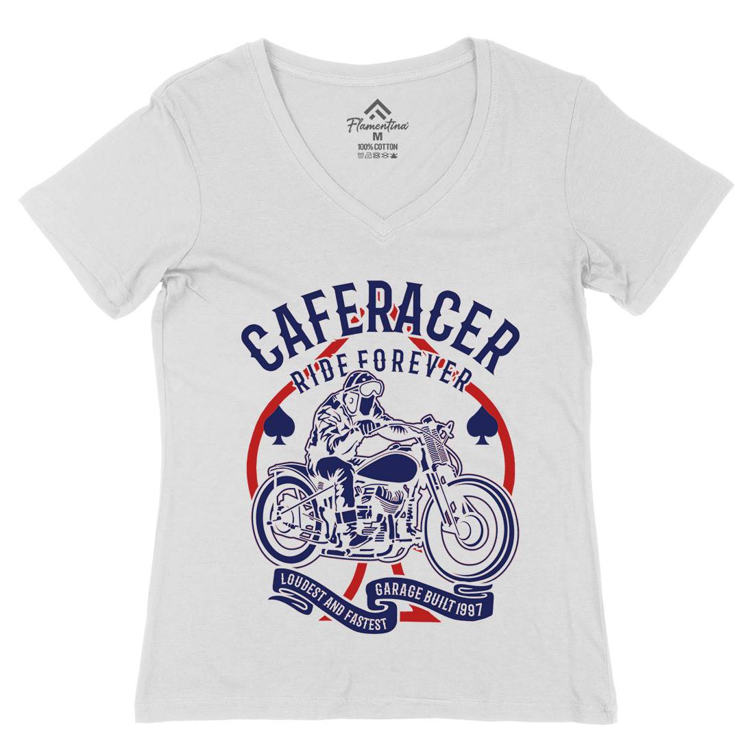 Caferacer Ride Forever Womens Organic V-Neck T-Shirt Motorcycles B192