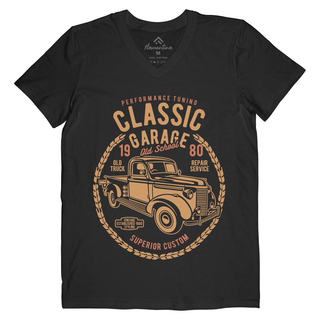 Classic Garage Mens Organic V-Neck T-Shirt Cars B194