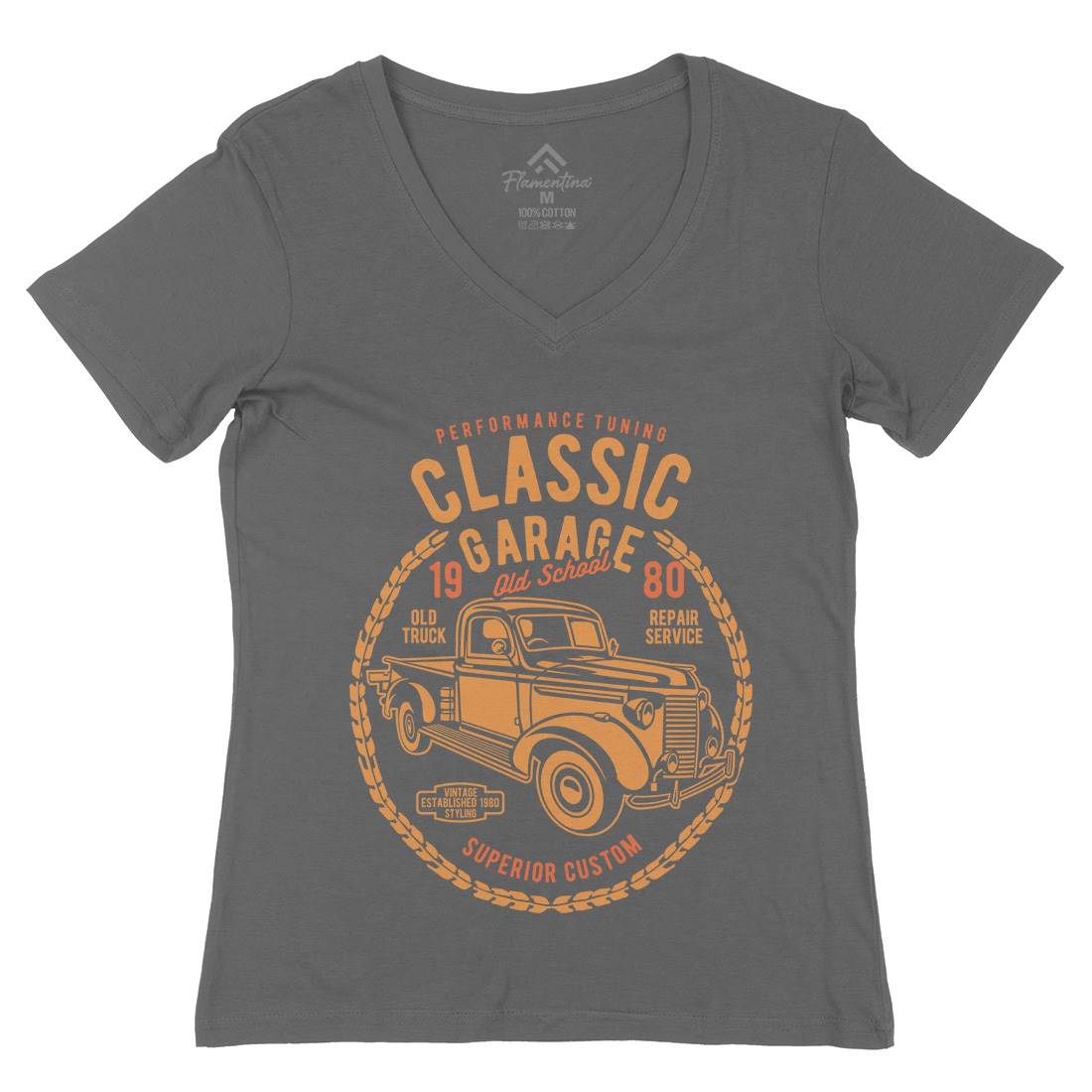 Classic Garage Womens Organic V-Neck T-Shirt Cars B194
