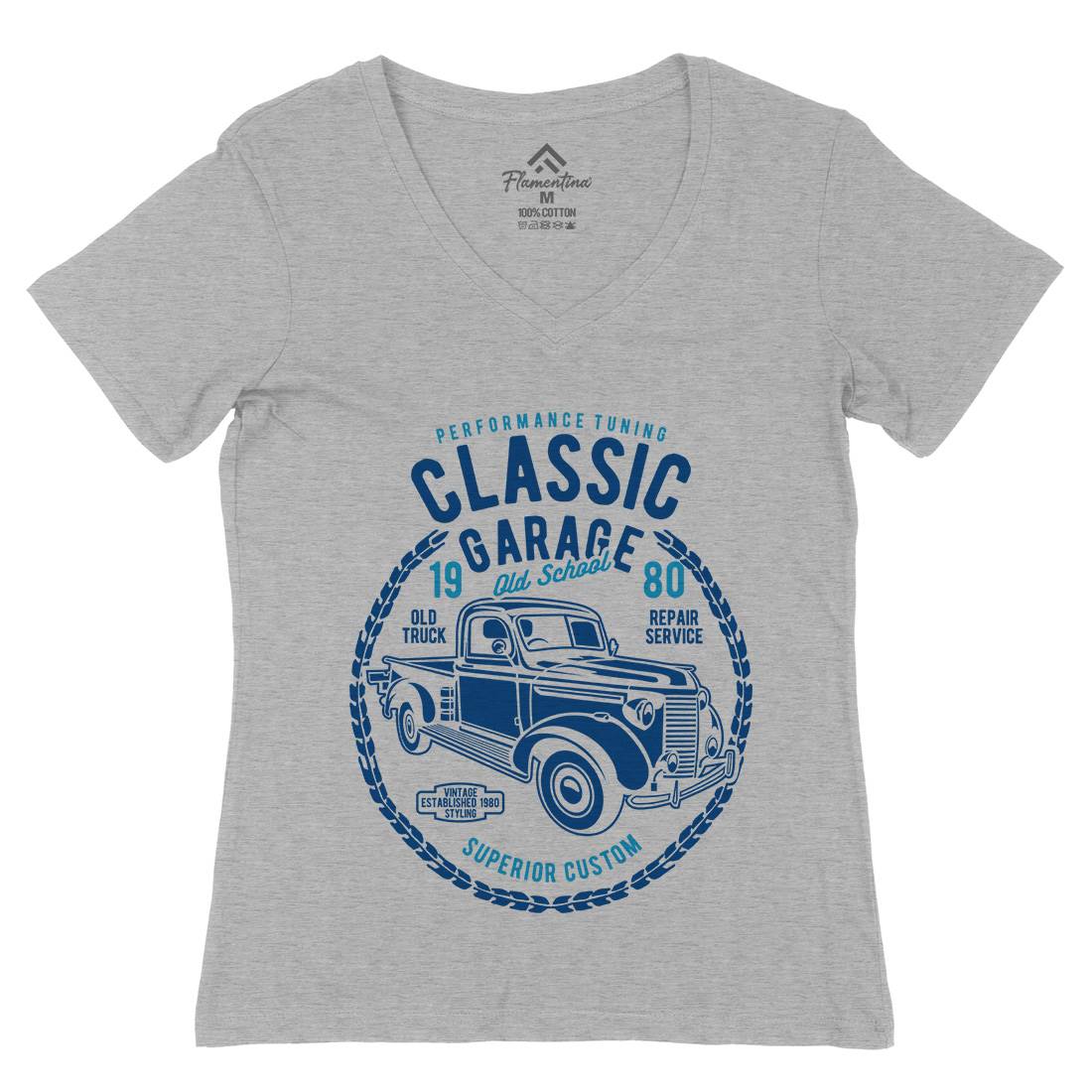 Classic Garage Womens Organic V-Neck T-Shirt Cars B194