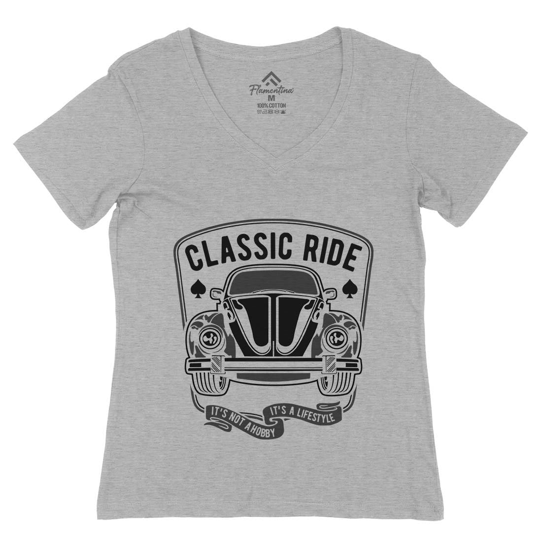 Classic Ride Womens Organic V-Neck T-Shirt Cars B195