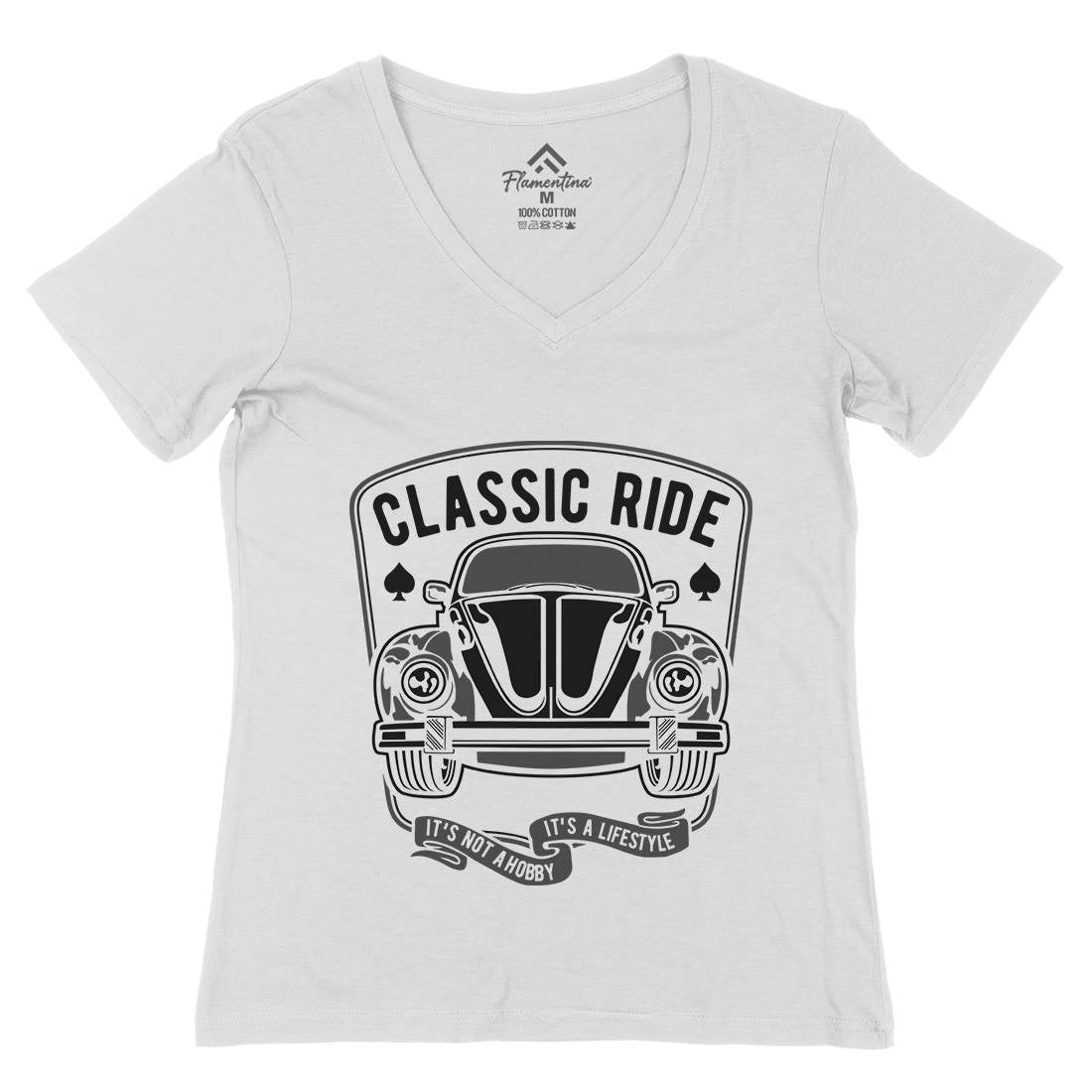 Classic Ride Womens Organic V-Neck T-Shirt Cars B195