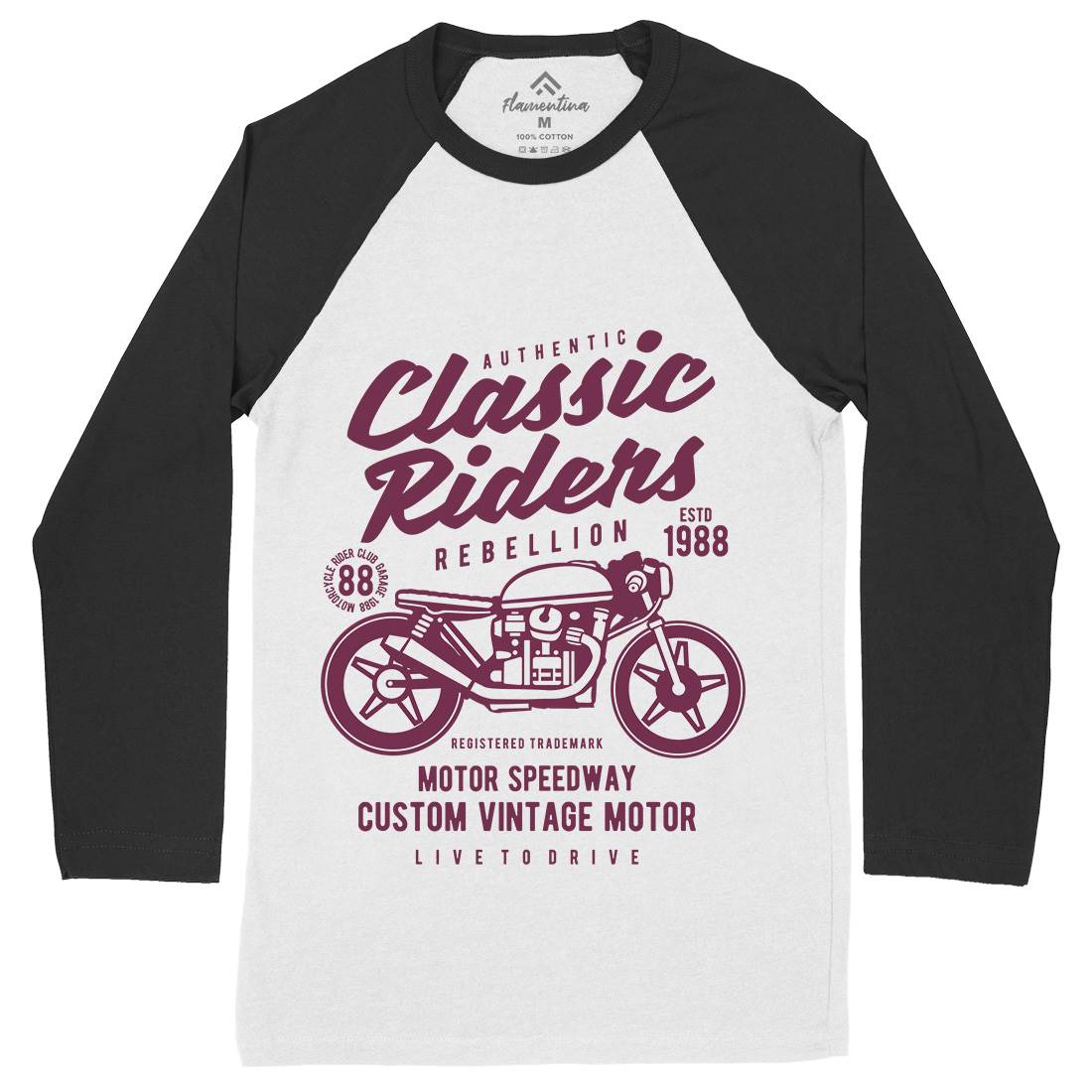 Classic Riders Mens Long Sleeve Baseball T-Shirt Motorcycles B196