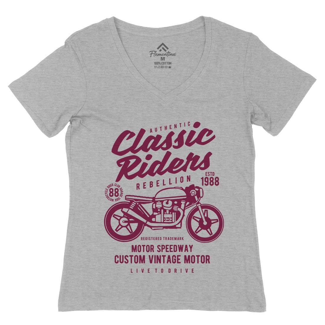Classic Riders Womens Organic V-Neck T-Shirt Motorcycles B196