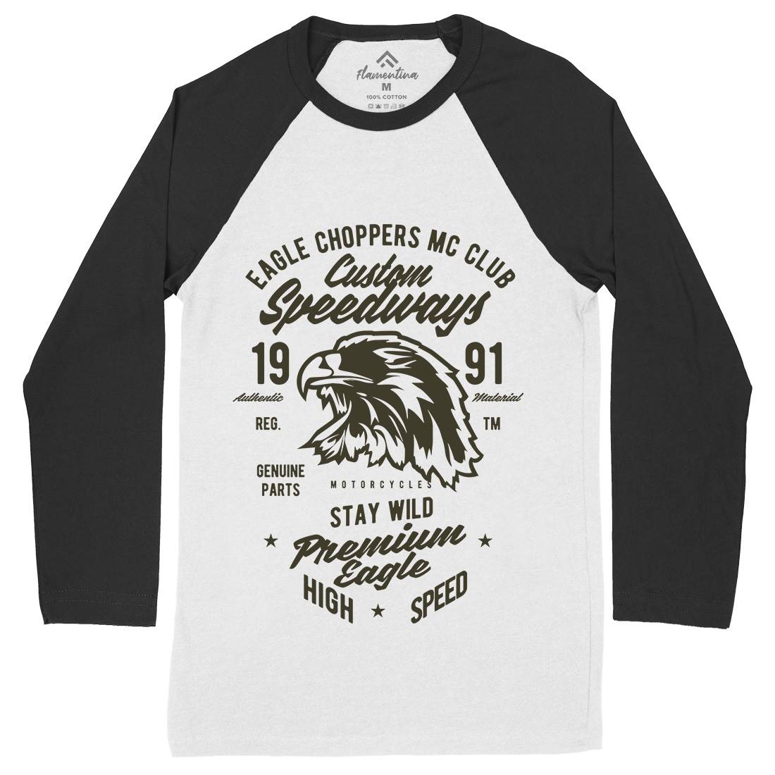 Custom Speedways Premium Eagle Mens Long Sleeve Baseball T-Shirt Cars B201