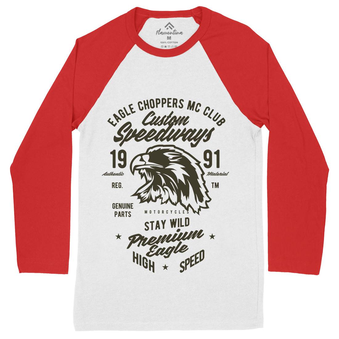 Custom Speedways Premium Eagle Mens Long Sleeve Baseball T-Shirt Cars B201