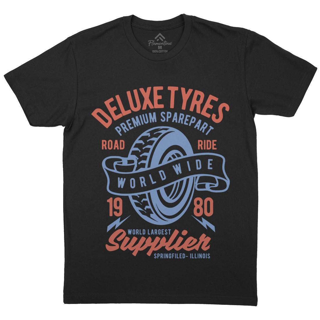 Deluxe Tyres Mens Organic Crew Neck T-Shirt Cars B204