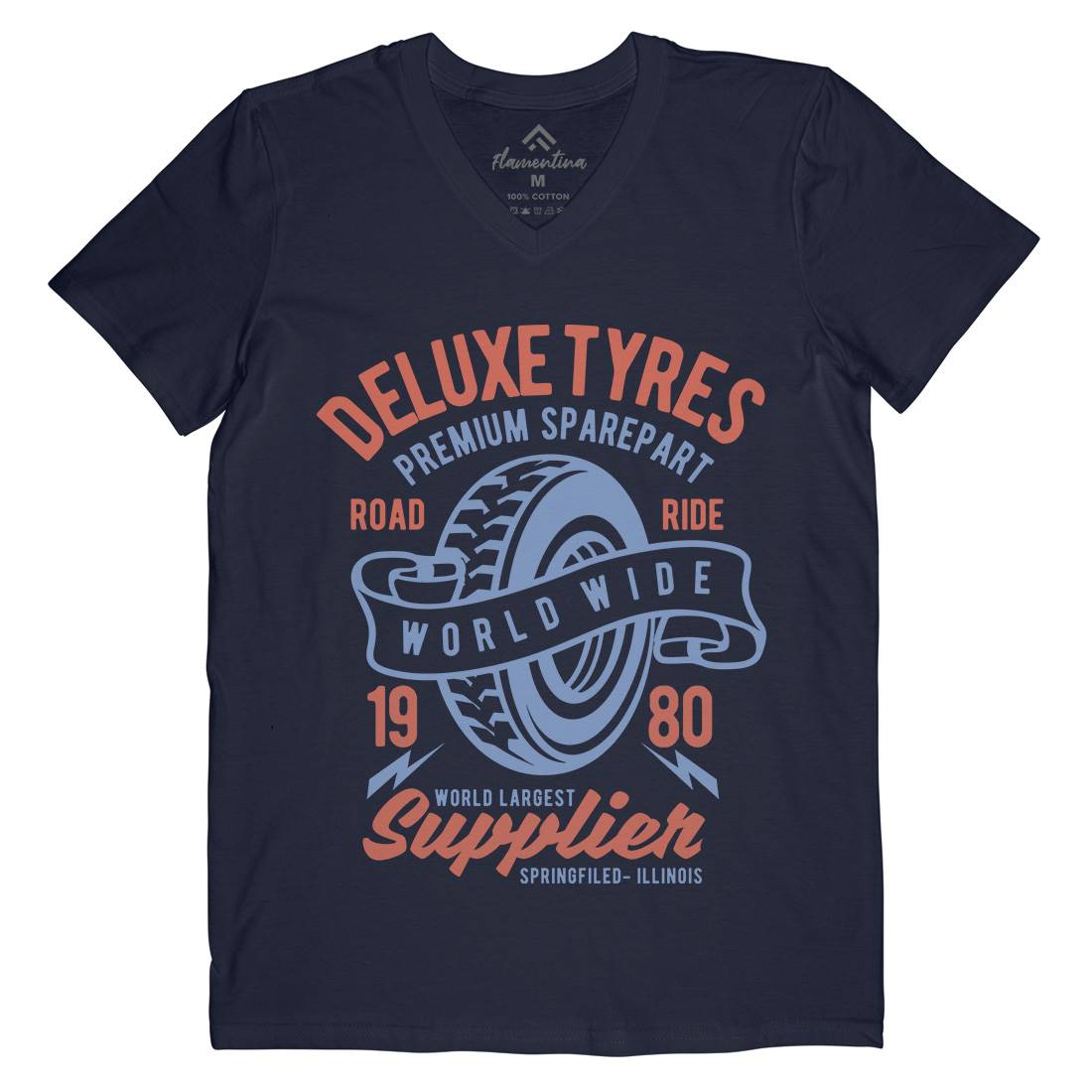 Deluxe Tyres Mens V-Neck T-Shirt Cars B204