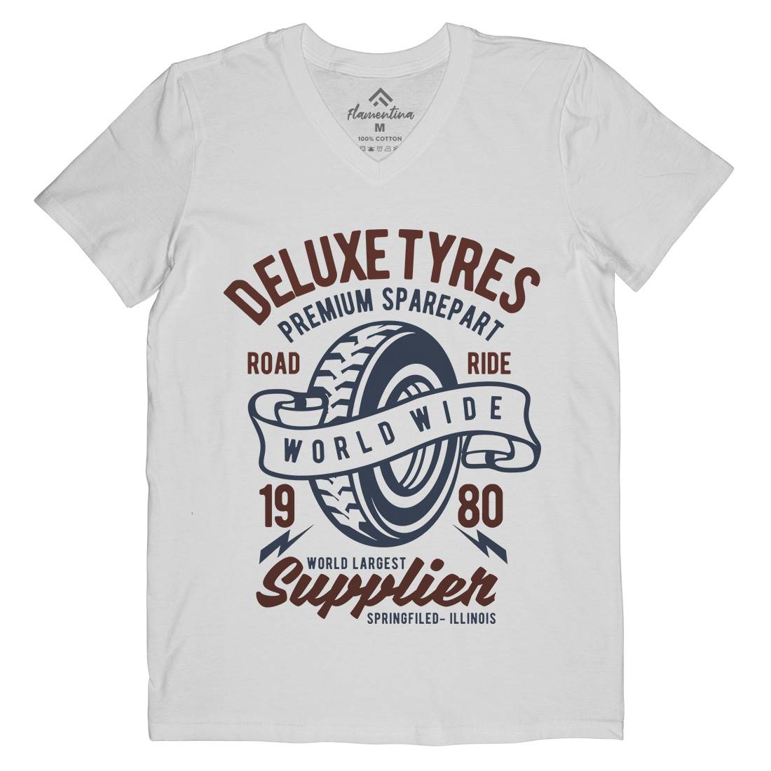 Deluxe Tyres Mens V-Neck T-Shirt Cars B204