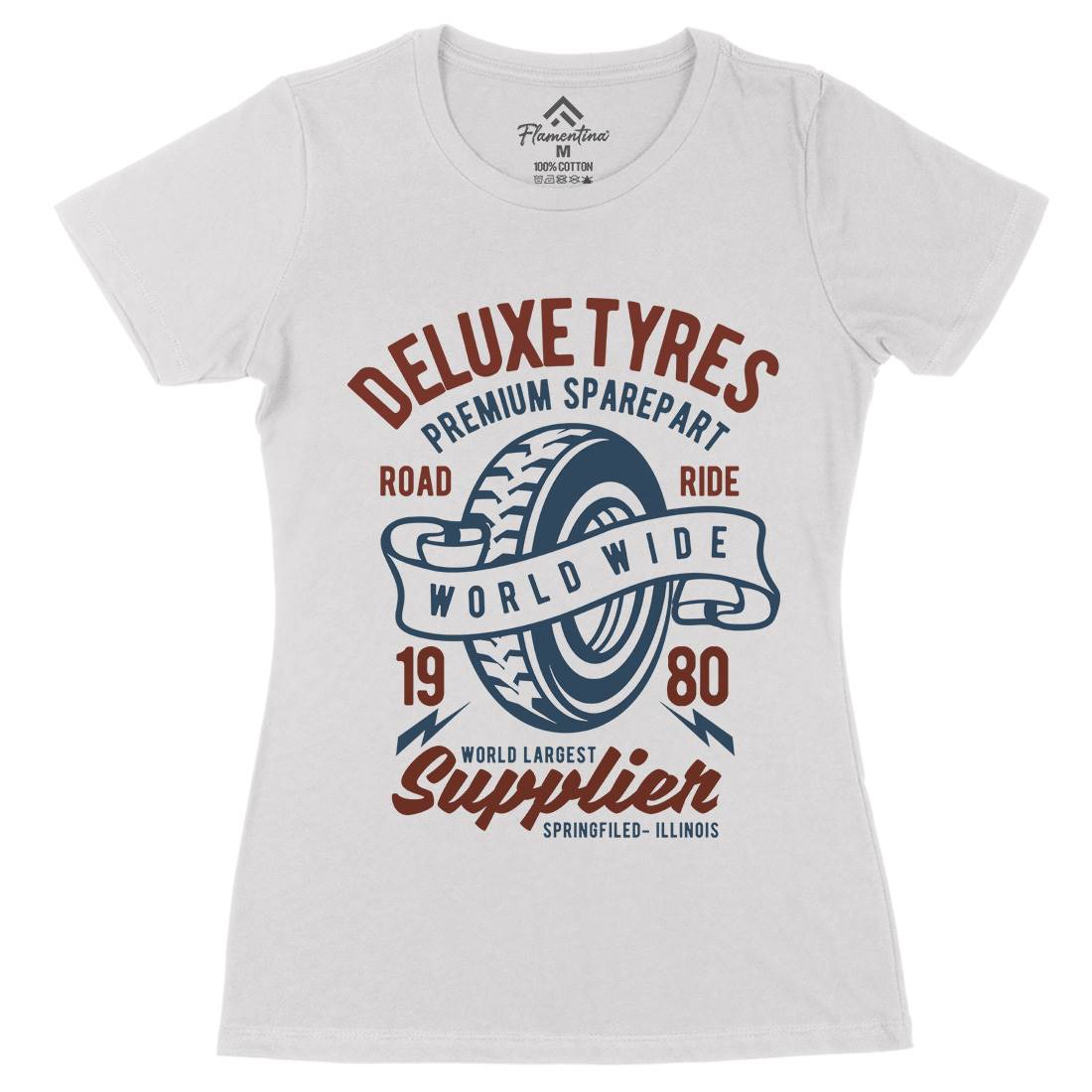 Deluxe Tyres Womens Organic Crew Neck T-Shirt Cars B204