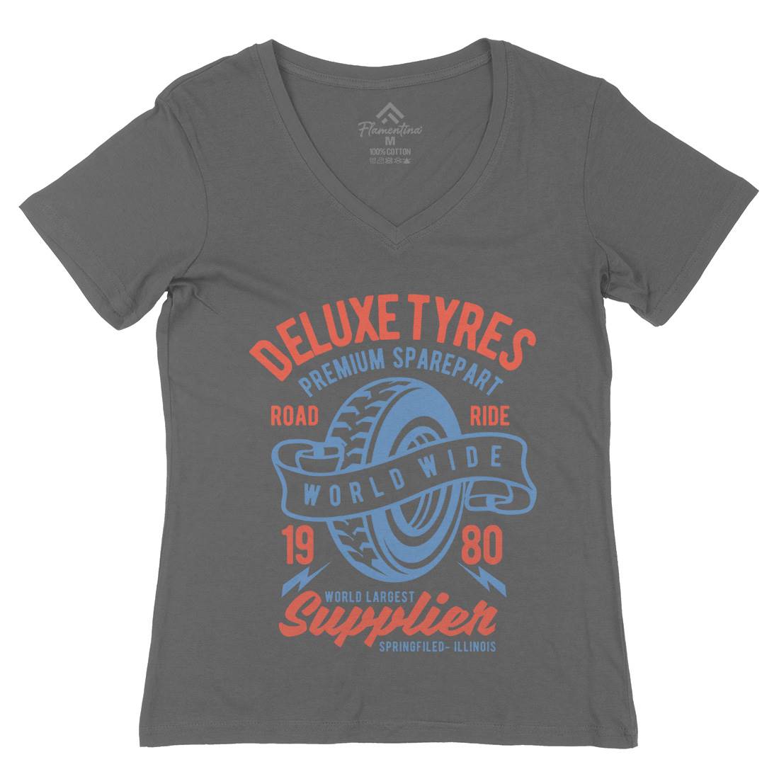 Deluxe Tyres Womens Organic V-Neck T-Shirt Cars B204