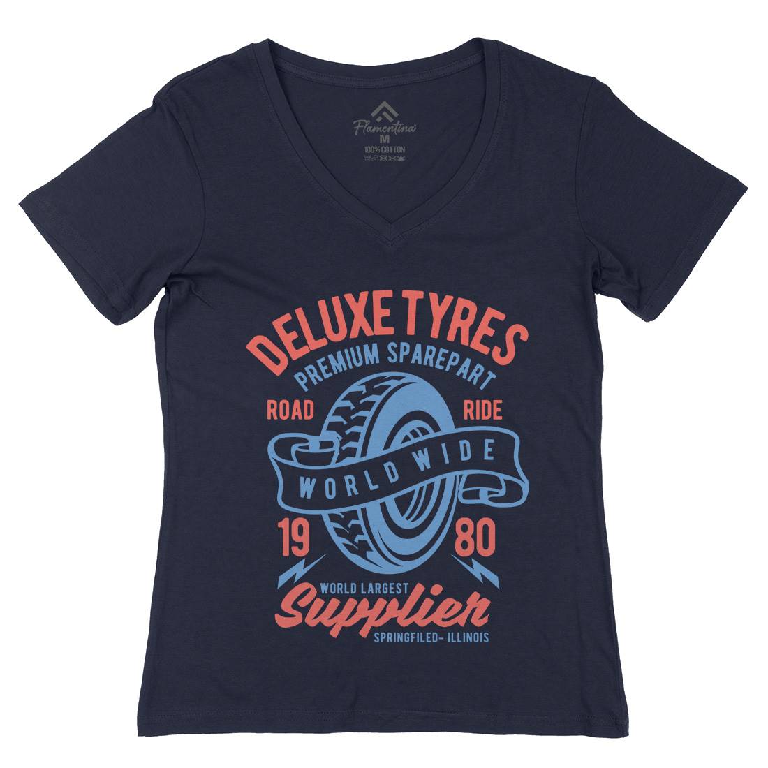 Deluxe Tyres Womens Organic V-Neck T-Shirt Cars B204