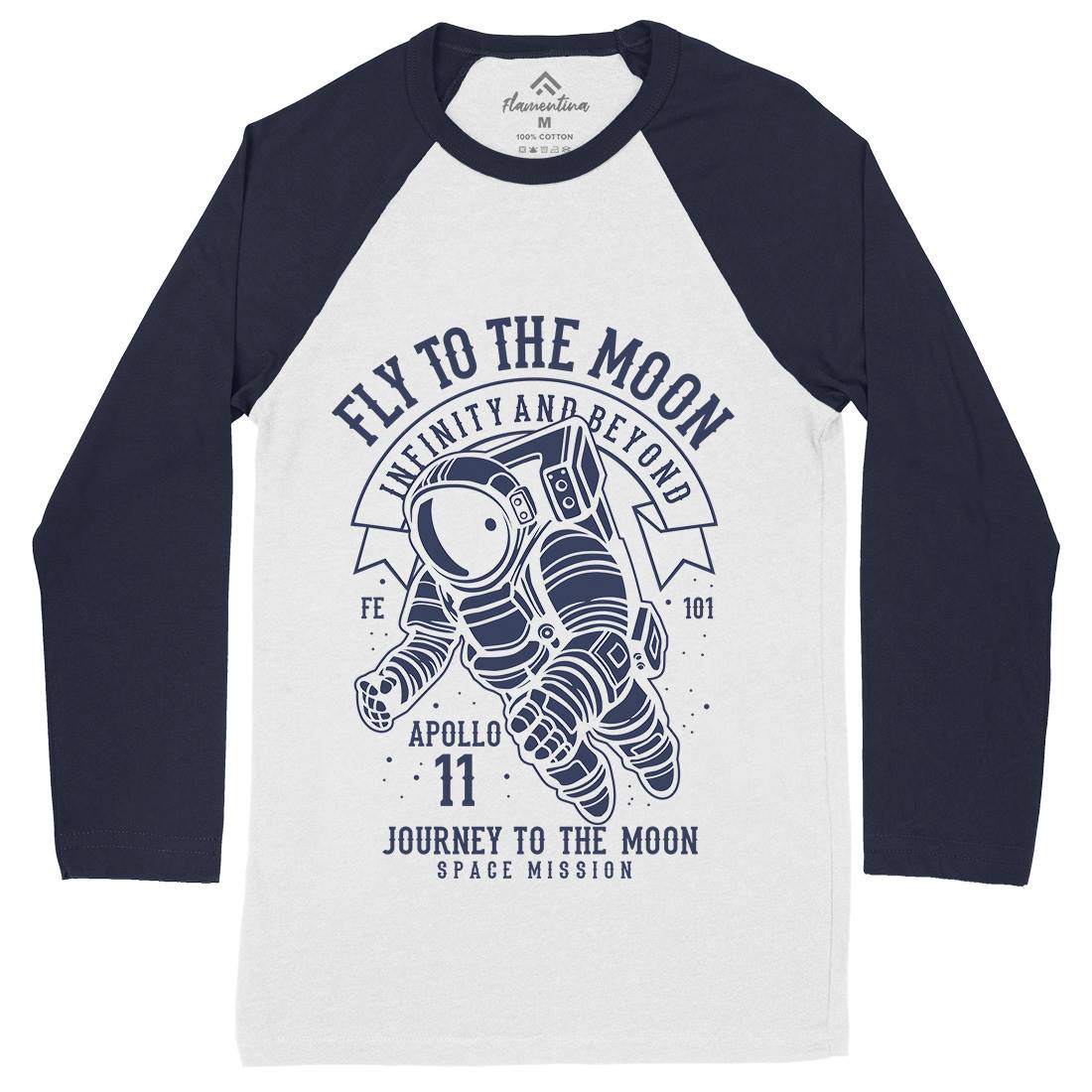 Fly To The Moon Mens Long Sleeve Baseball T-Shirt Space B210