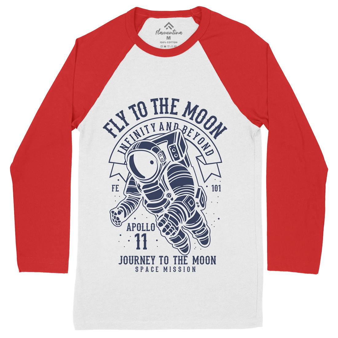 Fly To The Moon Mens Long Sleeve Baseball T-Shirt Space B210