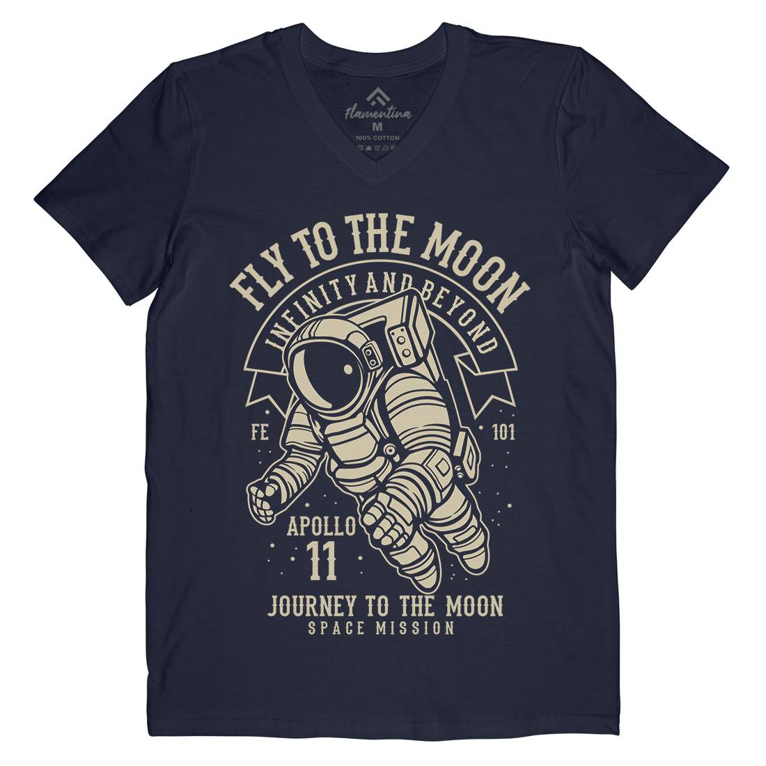 Fly To The Moon Mens Organic V-Neck T-Shirt Space B210