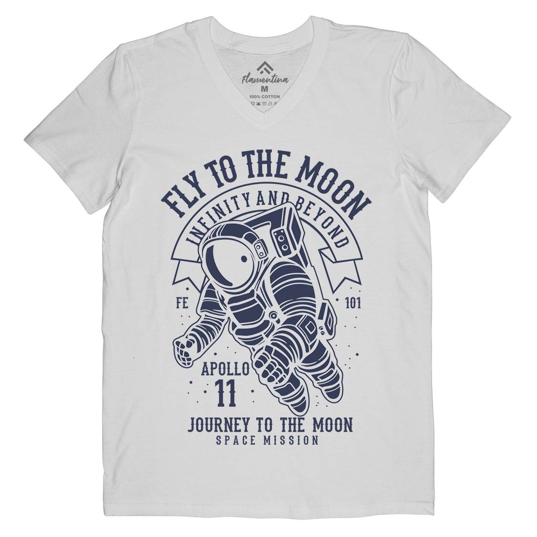 Fly To The Moon Mens Organic V-Neck T-Shirt Space B210