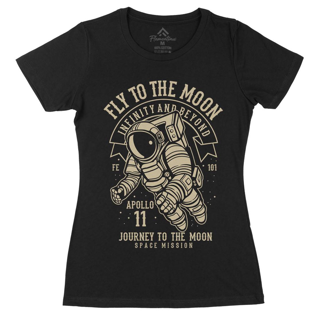 Fly To The Moon Womens Organic Crew Neck T-Shirt Space B210