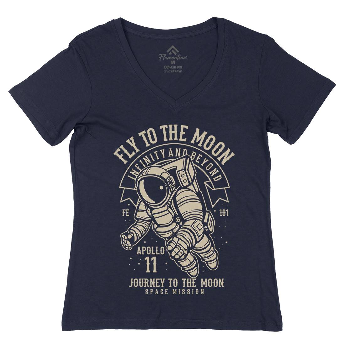 Fly To The Moon Womens Organic V-Neck T-Shirt Space B210