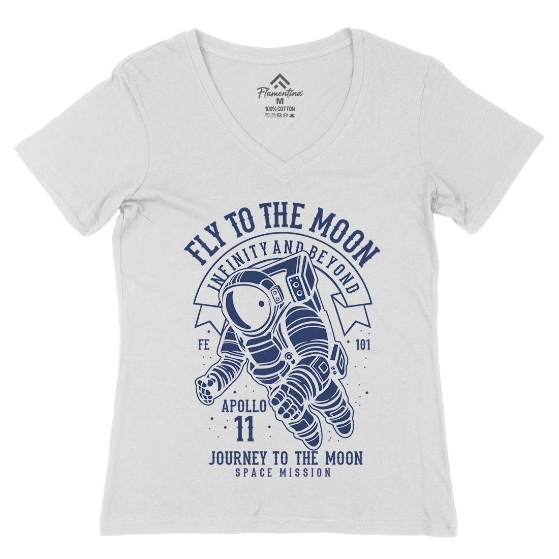 Fly To The Moon Womens Organic V-Neck T-Shirt Space B210