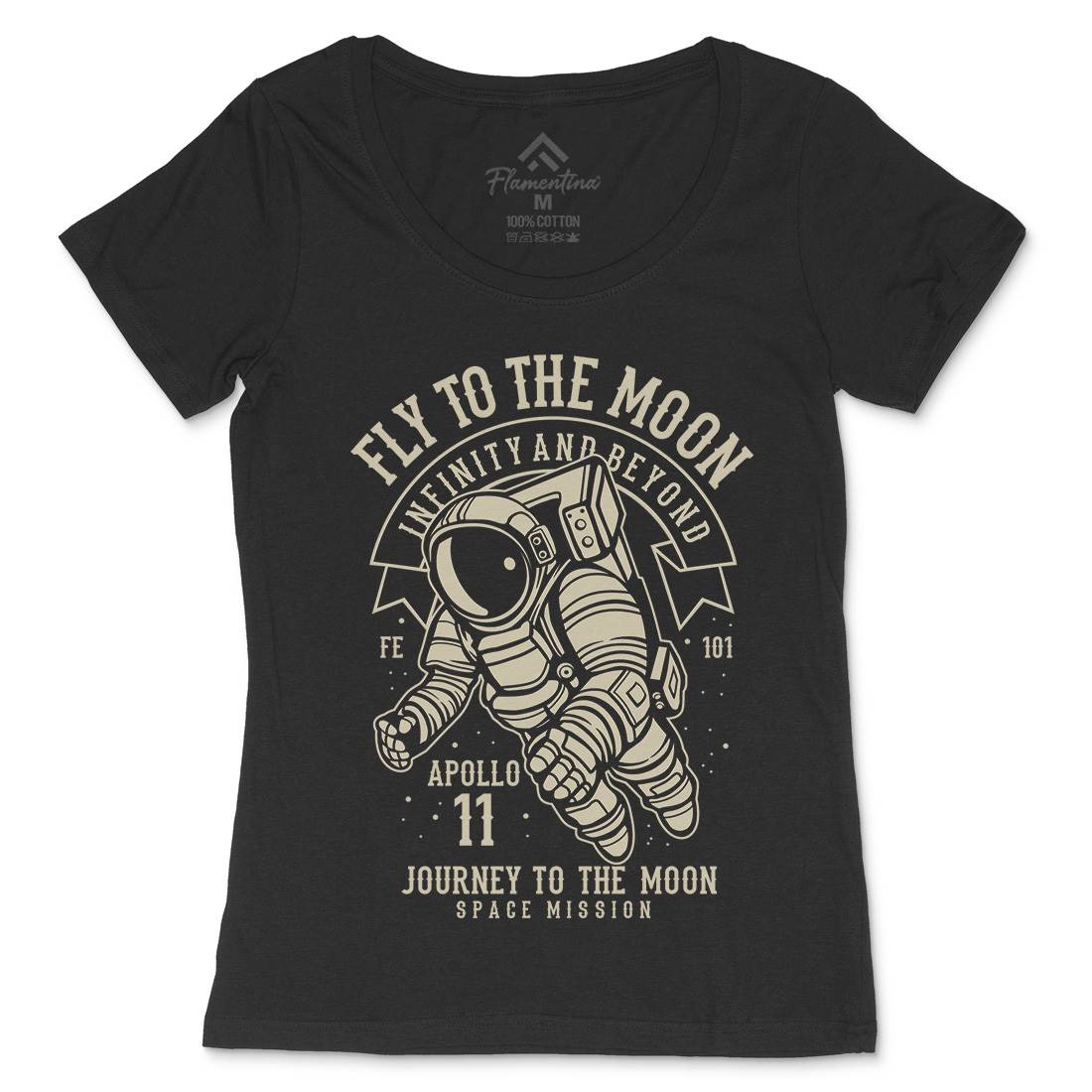 Fly To The Moon Womens Scoop Neck T-Shirt Space B210