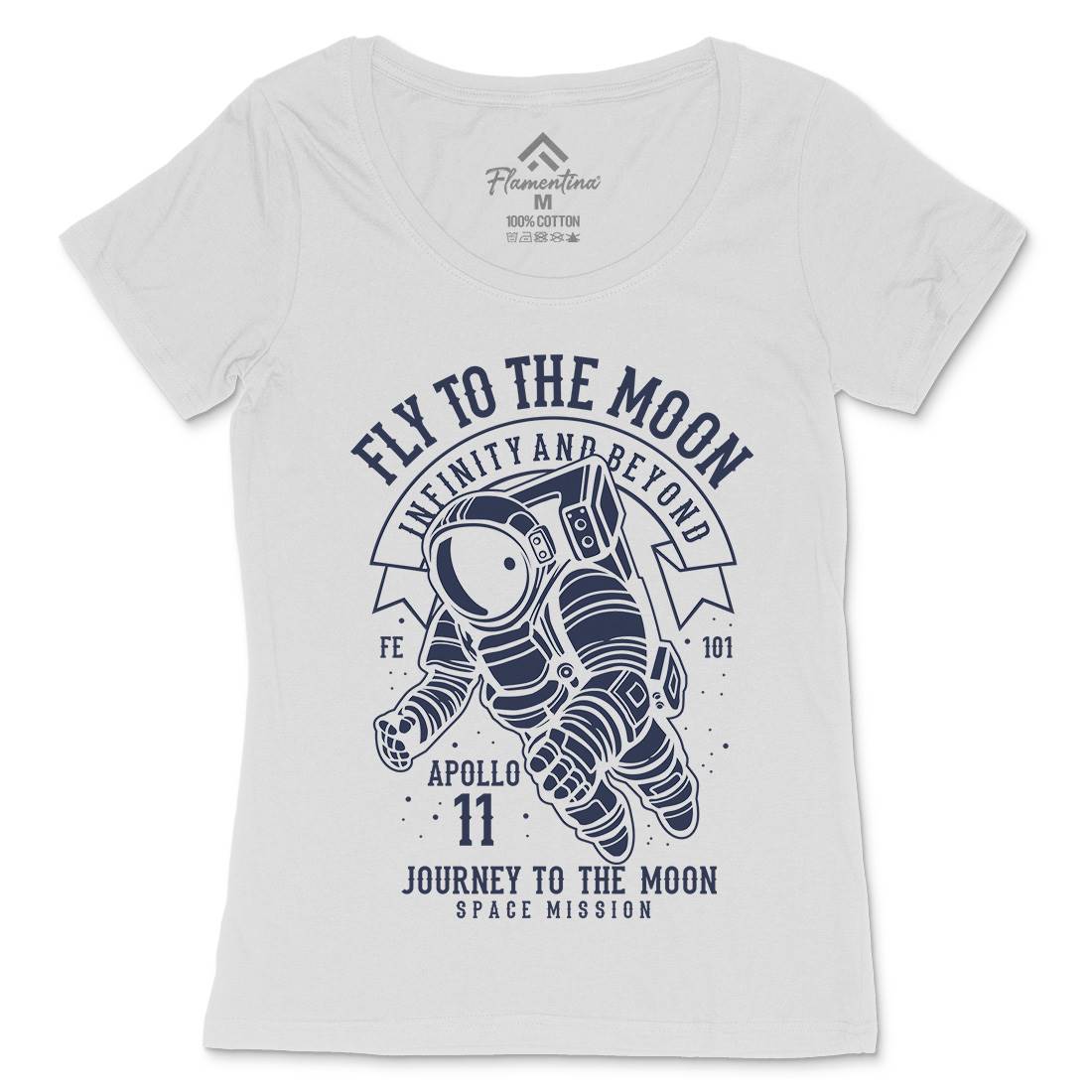 Fly To The Moon Womens Scoop Neck T-Shirt Space B210