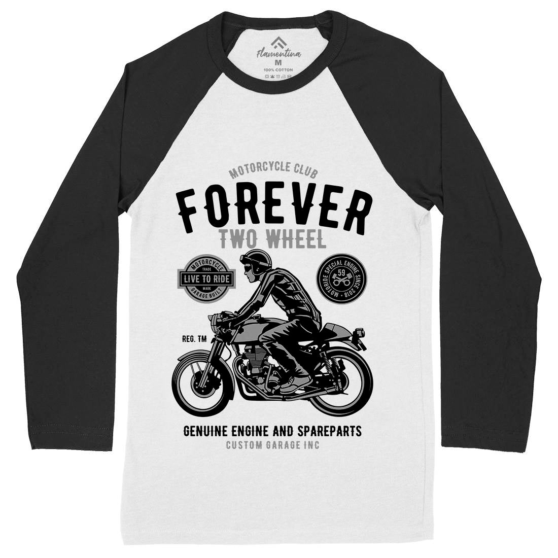Forever Two Wheel Mens Long Sleeve Baseball T-Shirt Motorcycles B212