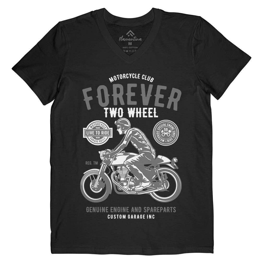 Forever Two Wheel Mens Organic V-Neck T-Shirt Motorcycles B212