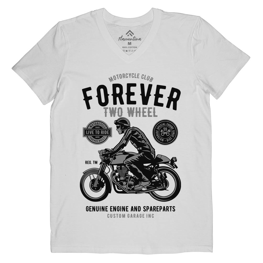 Forever Two Wheel Mens Organic V-Neck T-Shirt Motorcycles B212