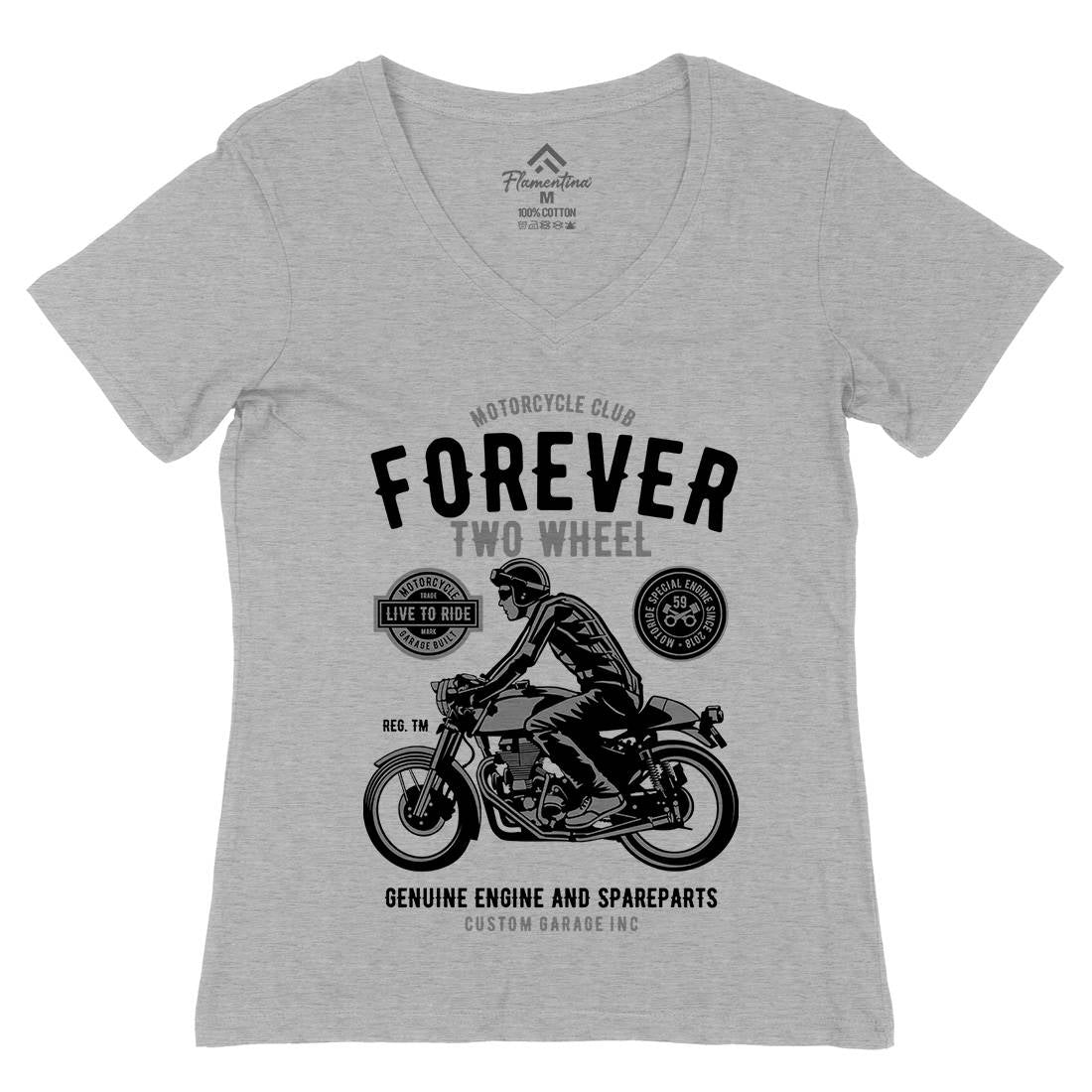 Forever Two Wheel Womens Organic V-Neck T-Shirt Motorcycles B212