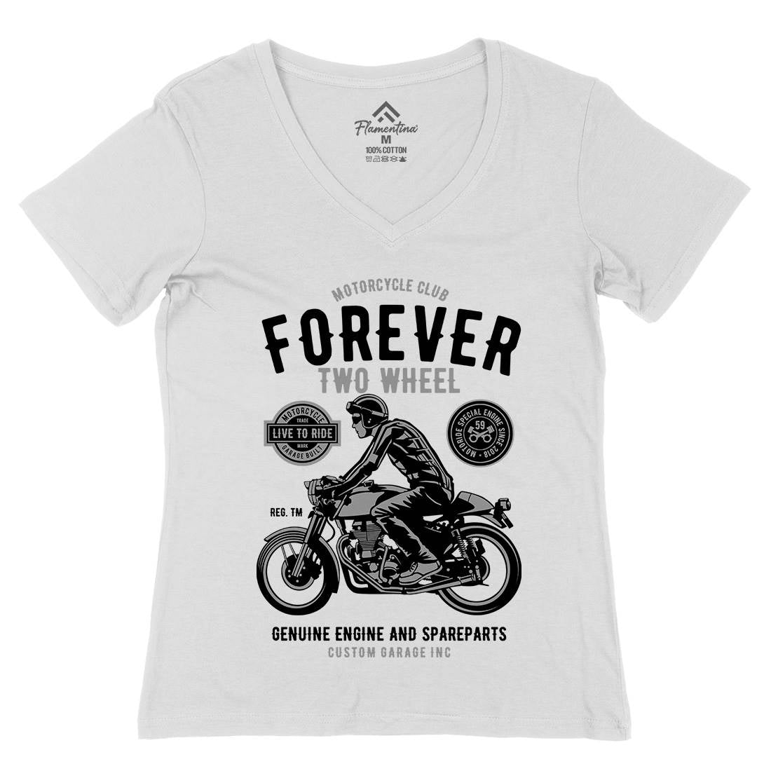 Forever Two Wheel Womens Organic V-Neck T-Shirt Motorcycles B212