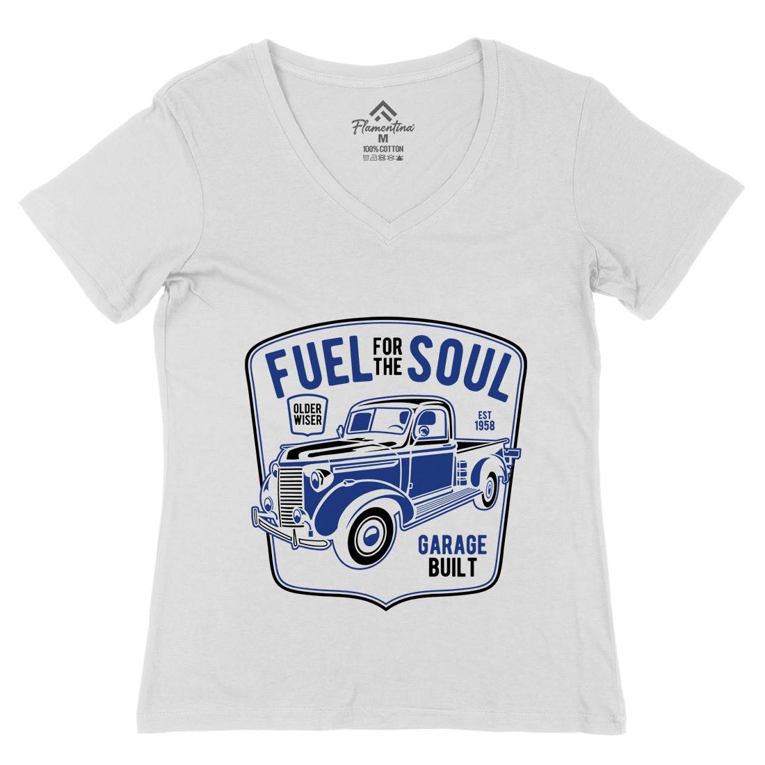 Fuel For The Soul Womens Organic V-Neck T-Shirt Cars B213