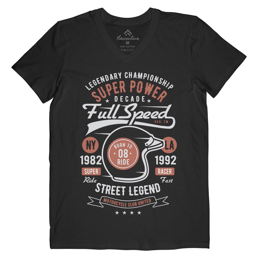 Full Speed Super Power Mens V-Neck T-Shirt Motorcycles B214