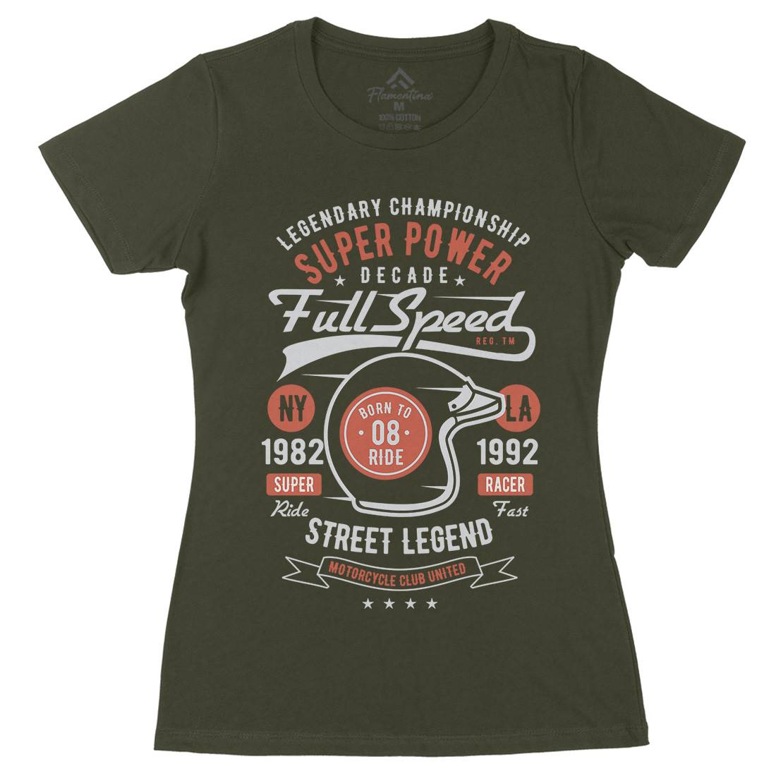 Full Speed Super Power Womens Organic Crew Neck T-Shirt Motorcycles B214