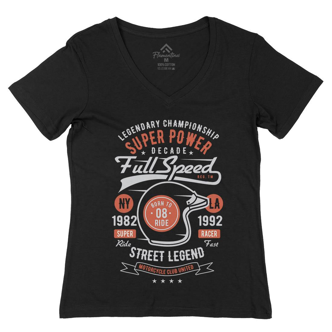 Full Speed Super Power Womens Organic V-Neck T-Shirt Motorcycles B214