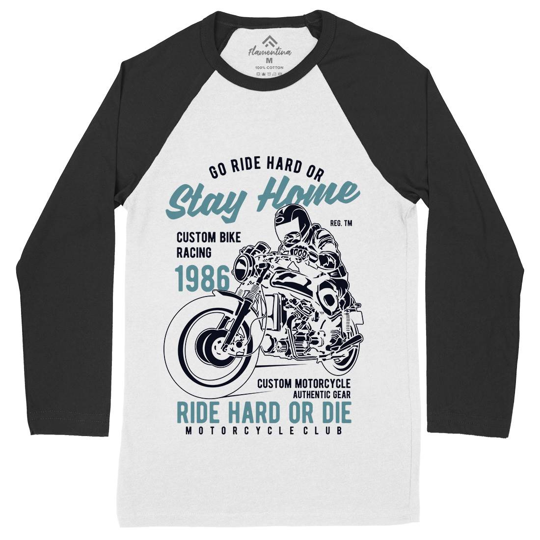 Go Ride Hard Mens Long Sleeve Baseball T-Shirt Motorcycles B217