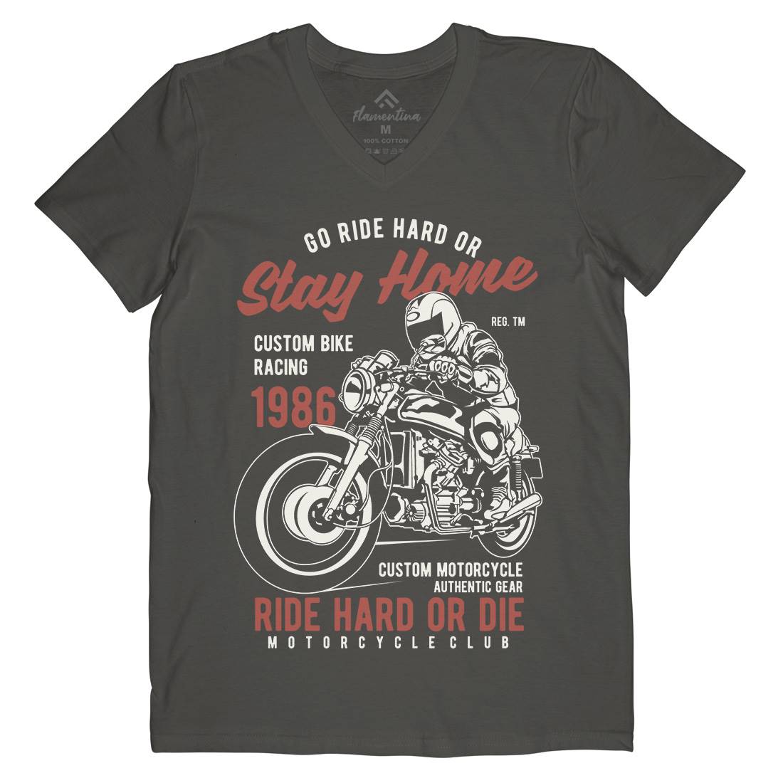 Go Ride Hard Mens V-Neck T-Shirt Motorcycles B217