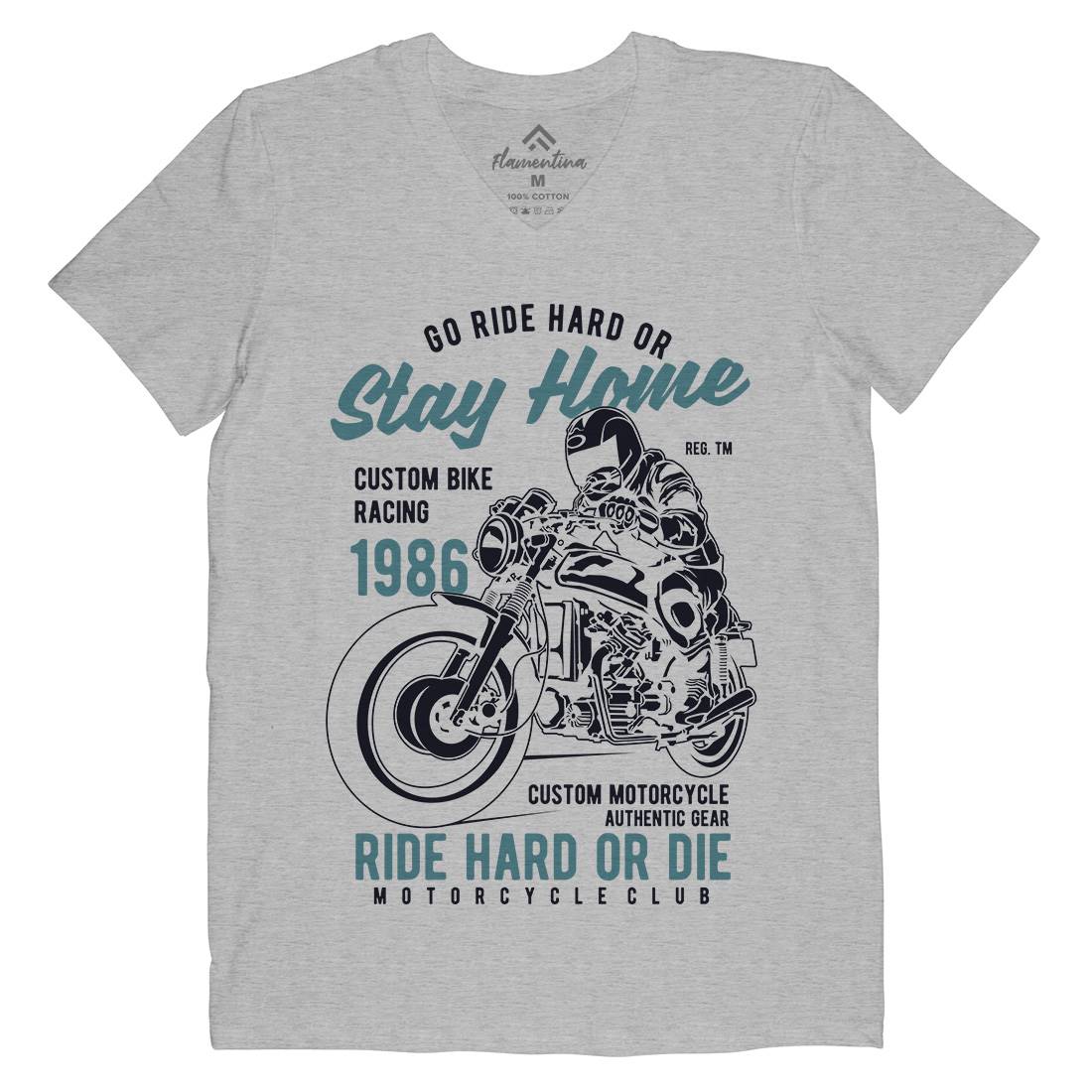 Go Ride Hard Mens Organic V-Neck T-Shirt Motorcycles B217