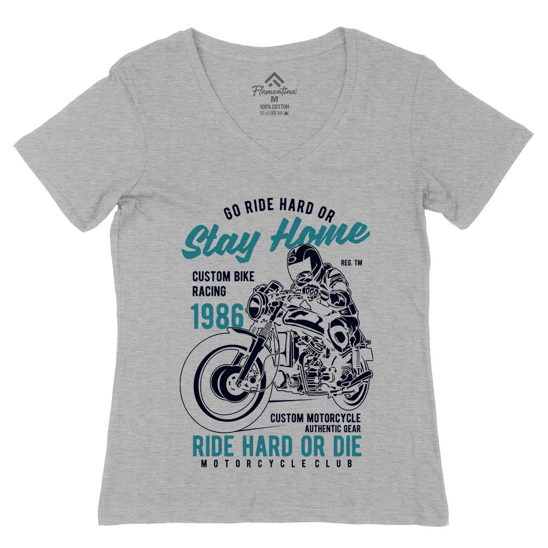 Go Ride Hard Womens Organic V-Neck T-Shirt Motorcycles B217